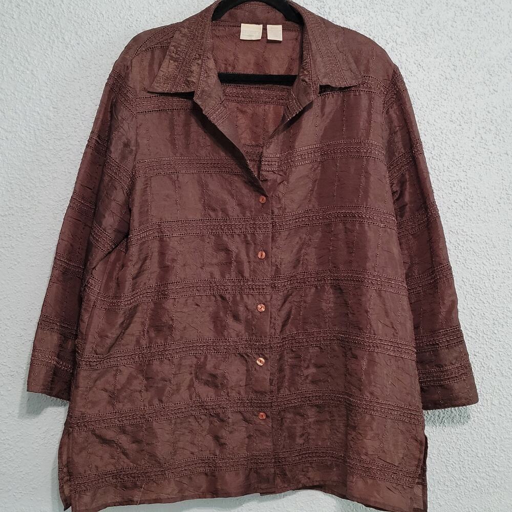Vintage Studio C Womens Eyelet Embroidered Brown Blouse Size 18 Earthy Lagenlook